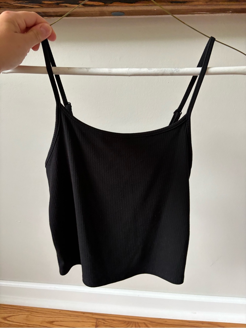 American Eagle Outfitters Black Ribbed Spaghetti Strap Crop Tank